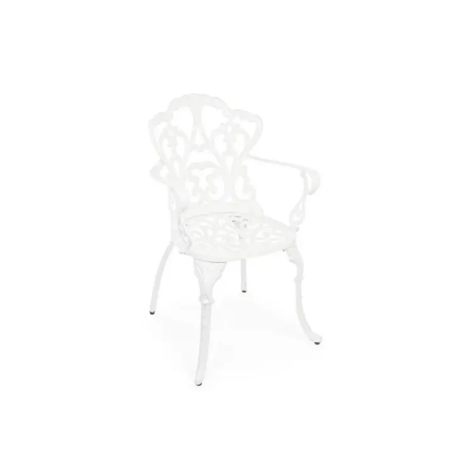Vrtni stol VICTORIA bela je narejen iz aluminija. Dimenzije: širina: 57.5cm globina: 58cm višina: 87.5cm višina: 421cm višina sedišča: 42cm višina: