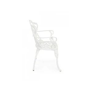 Vrtni stol VICTORIA bela je narejen iz aluminija. Dimenzije: širina: 57.5cm globina: 58cm višina: 87.5cm višina: 421cm višina sedišča: 42cm višina: