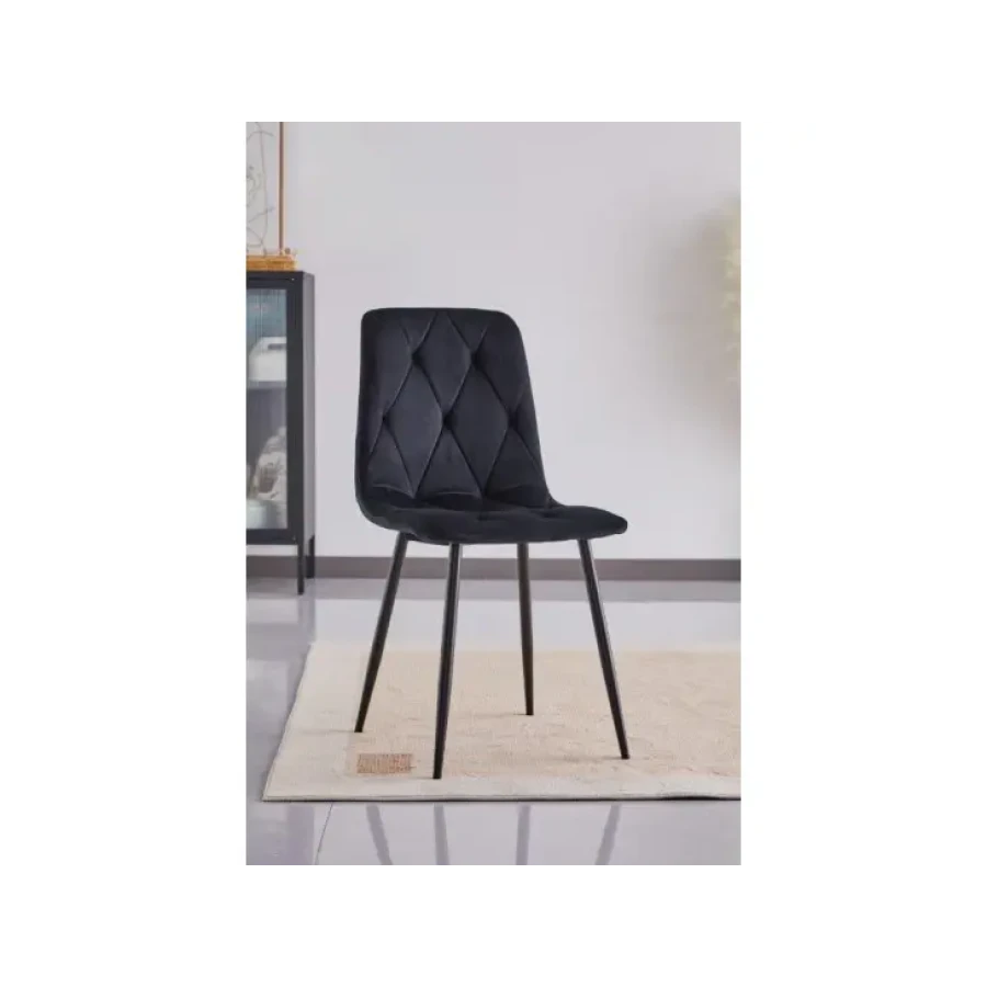 Jedilni stol MILA velvet črna je odlična rešitev za kombiniranje v minimalističen ali industrijski stil prostora. Kombinacija rjavega prešitega blaga s