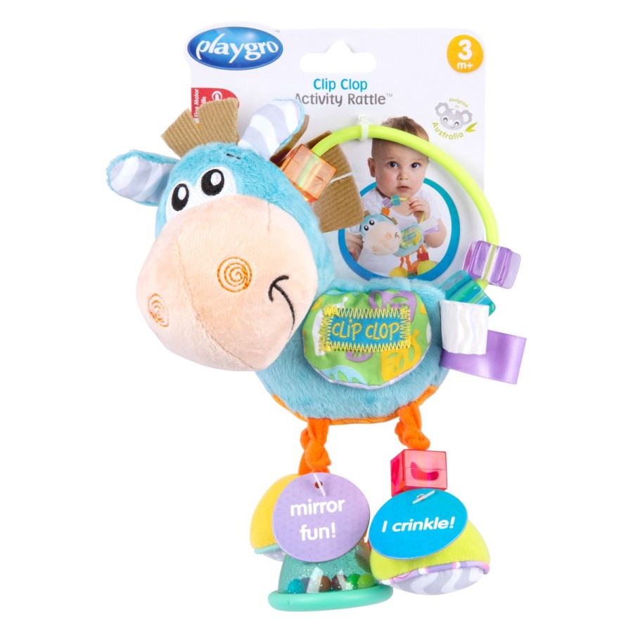 Playgro ropotulja Clip Clop 0188462Ta interaktivna ropotuljica bo zabavala malčke in spodbujala njihov senzorični razvoj.  Ko dojenček raziskuje različne perlice