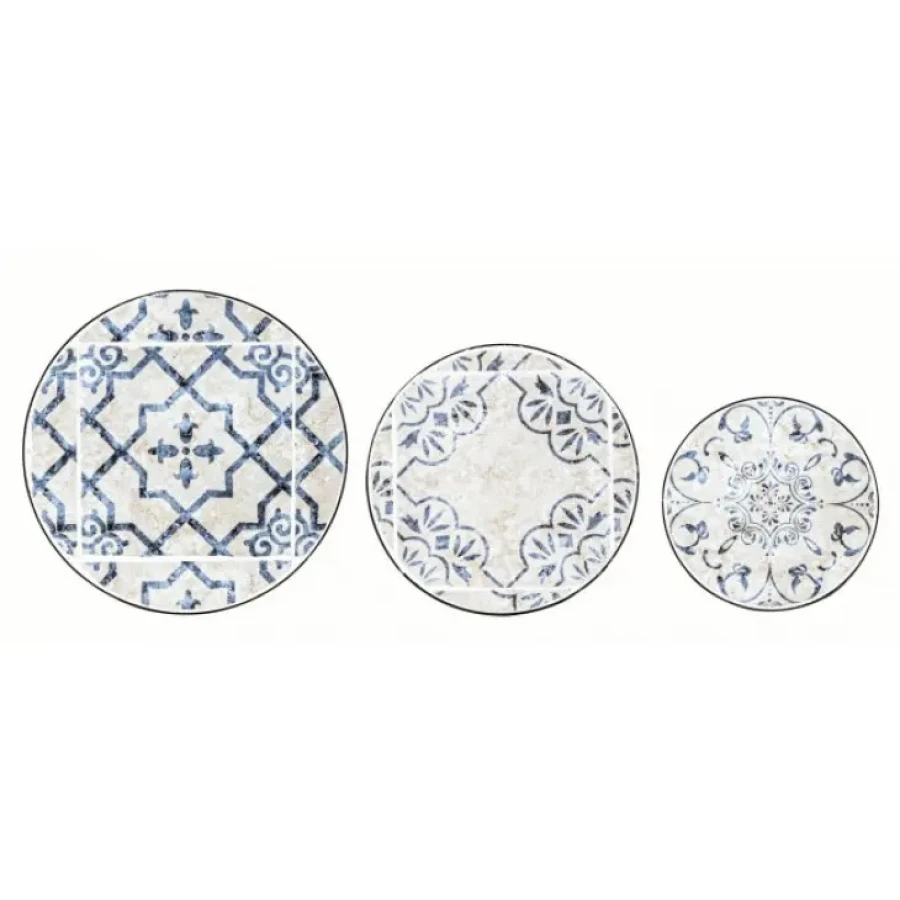 Set 3 vrtnih mizic ERICE imajo jekleni okvir za zunanjo uporabo in so epoksidno prašno premazane. Top je keramičen. Material: - Jeklo Barva: - Črni okvir -