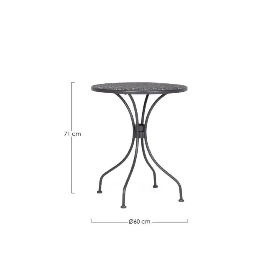 Vrtna mizica LIZETTE D60 antracit je narejena iz jekla z mat zaključkom. Material: - Jeklo Barve: - Antracit Dimenzije: širina: Ø60cm višina: 71hcm