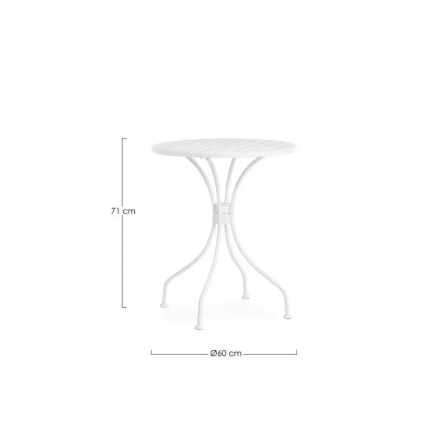 Vrtna mizica LIZETTE D60 bela je narejena iz jekla z mat zaključkom. Material: - Jeklo Barva: - Bela Dimenzije: širina: Ø60cm višina: 71hcm višina: 71cm