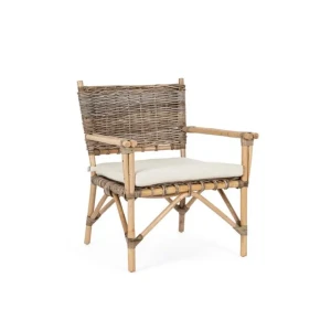 Vrtni fotelj TARIFA ima okvir iz ratana, tkanje kubu. Blazina s snemljivo prevleko za notranjo uporabo (30% bombaž, 30% len, 40% poliester). Material: - Ratan