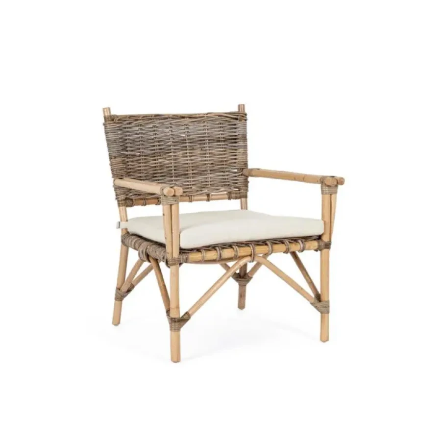 Vrtni fotelj TARIFA ima okvir iz ratana, tkanje kubu. Blazina s snemljivo prevleko za notranjo uporabo (30% bombaž, 30% len, 40% poliester). Material: - Ratan