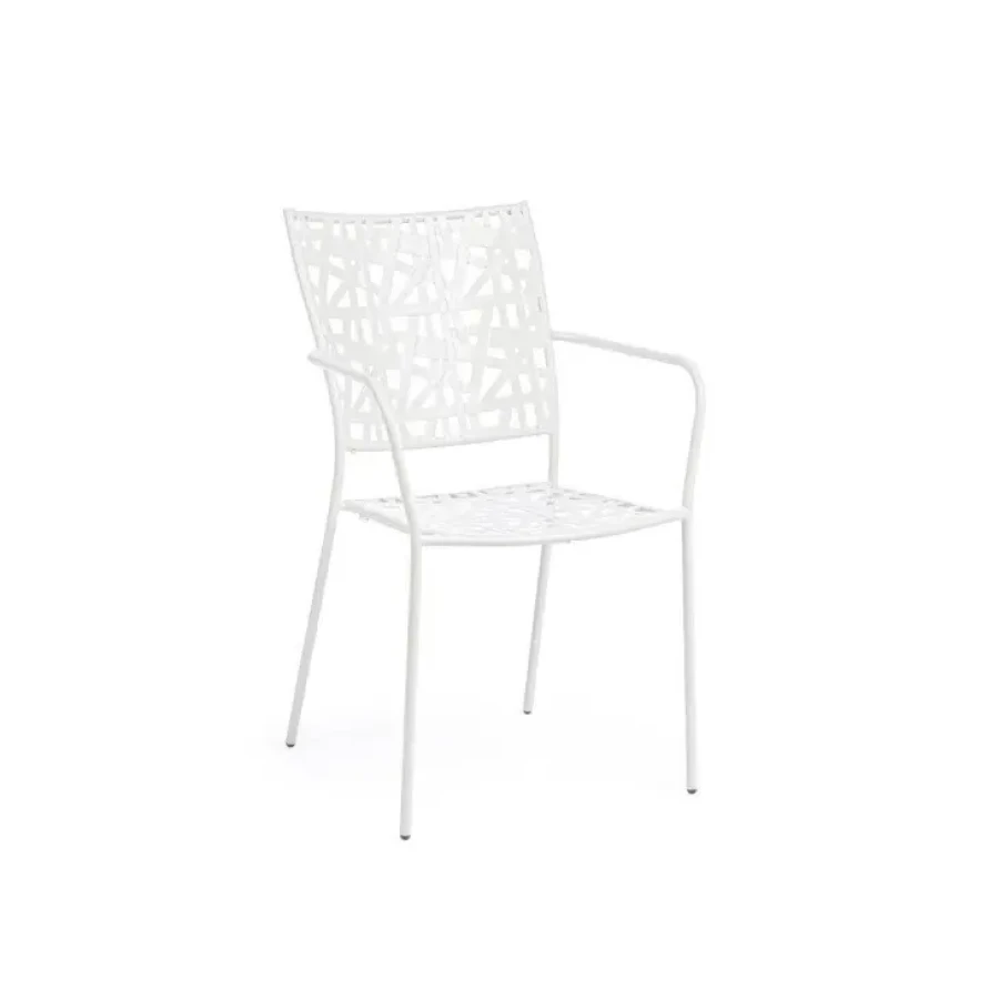 Vrtni stol KELSIE bela je narejen iz jekla z mat zaključkom. Material: - Jeklo Barva: - Bela Dimenzije: širina: 54cm globina: 55cm višina: 89cm višina