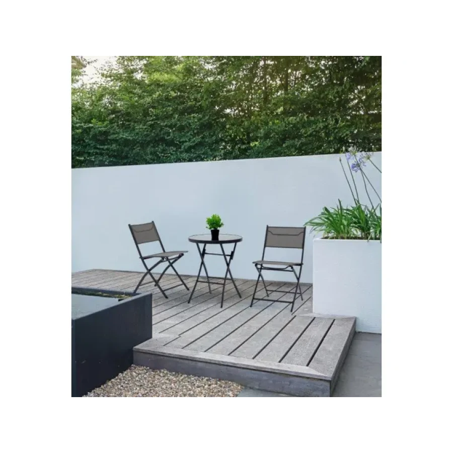 Zložljiva vrtna mizica MARTINEZ D60 ima jekleni okvir in top iz kaljenega stekla. Material: - Jekleni okvir - Kaljeno steklo Barva: - Črna Dimenzije: