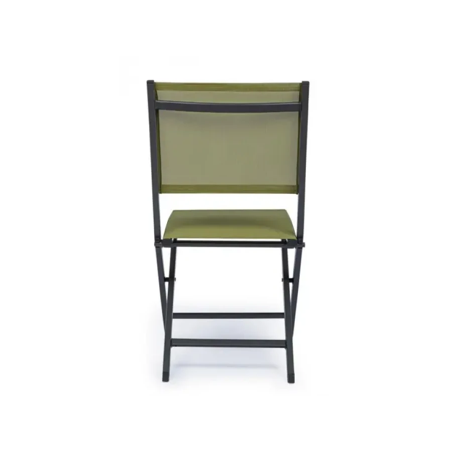 Zložljivi vrtni stol ELIN ANTRACITE zelena je narejen iz aluminija, prašno barvanega. Hrbet ter sedež sta iz tekstila. Eleganten videz in barva popestrista