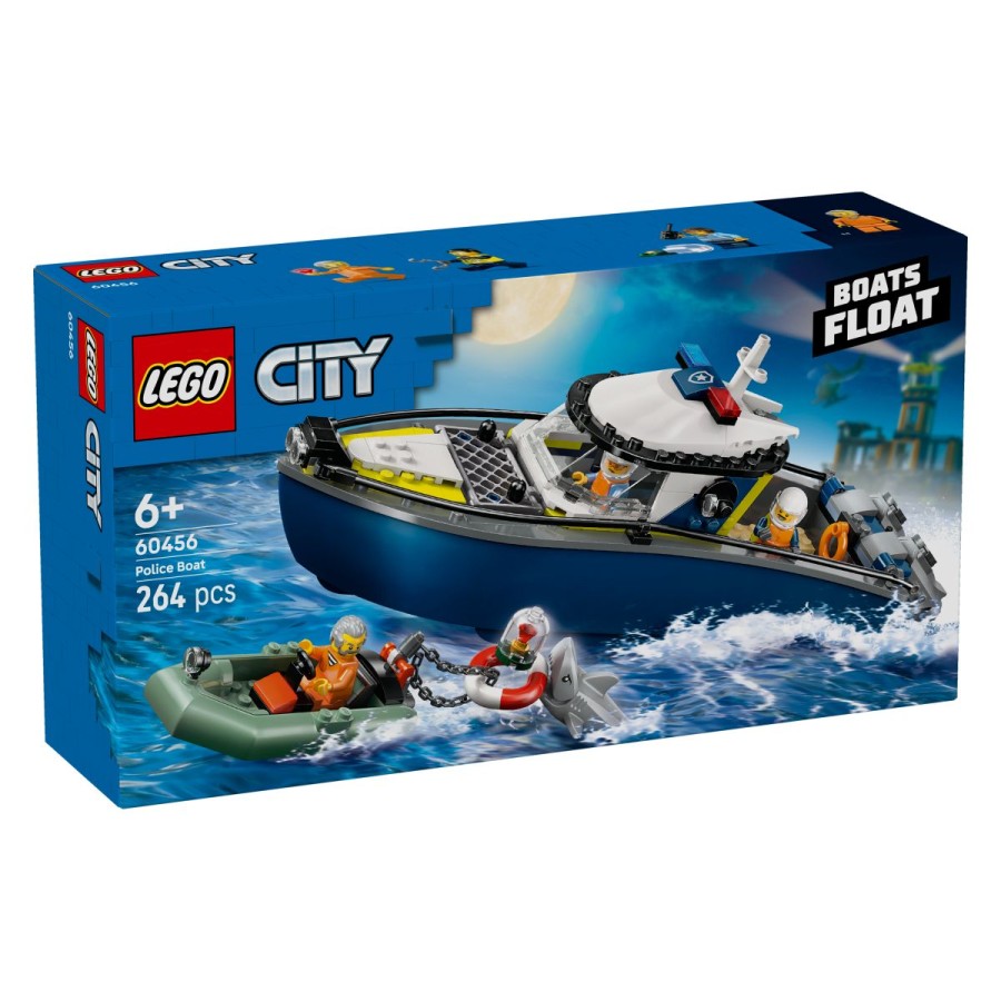 Lego® City 60456 Pregon s policijskim čolnomIzmuzljiv tat v zelo hitrem čolniču z ukradenim rubinom beži iz luke v LEGO® Cityju. Zatopi se v akcijo s policisti v hitrem policijskem čolnu! Izjemno močno plovilo ima vse