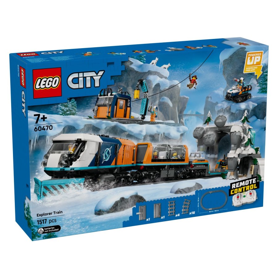 Lego® City 60470 Raziskovalni arktični polarni ekspresni vlakPridruži se Johnnyju Thunderju in raziskovalcem na arktičnem polarnem ekspresnem vlaku! Lokomotiva je ustvarjena tako