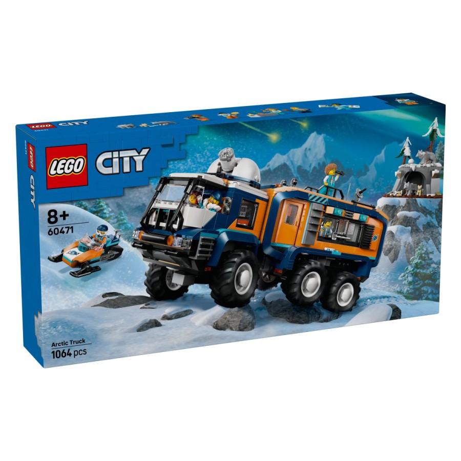 Lego® City 60471 Tovornjak z znanstvenim laboratorijem za arktične raziskovalceOdpravi se na Arktiko s tovornjakom z raziskovalnim znanstvenim laboratorijem. Členjeno vozilo z vzmetenjem s 6 kolesi in pnevmatikami z globokim profilom je izdelano za premagovanje poledenelih površin. Oglej si opazovalnico na strehi