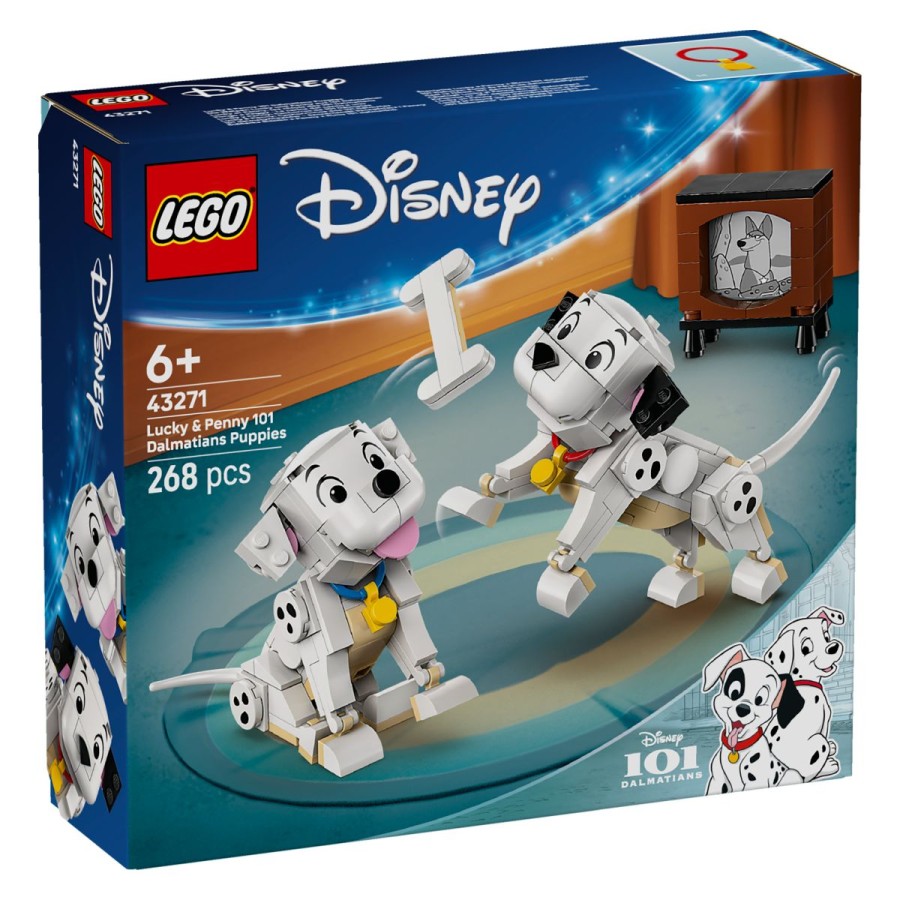 Lego® Disney Classic 43271 Mladička Lucky in Penny 101 dalmatinecZdaj lahko posvojiš kar dva izjemno ljubka psička! Ustvari Luckyja in Penny iz Disneyjeve uspešnice 101 dalmatinec in uživaj v ljubkovanju psičkov. Nauči ju