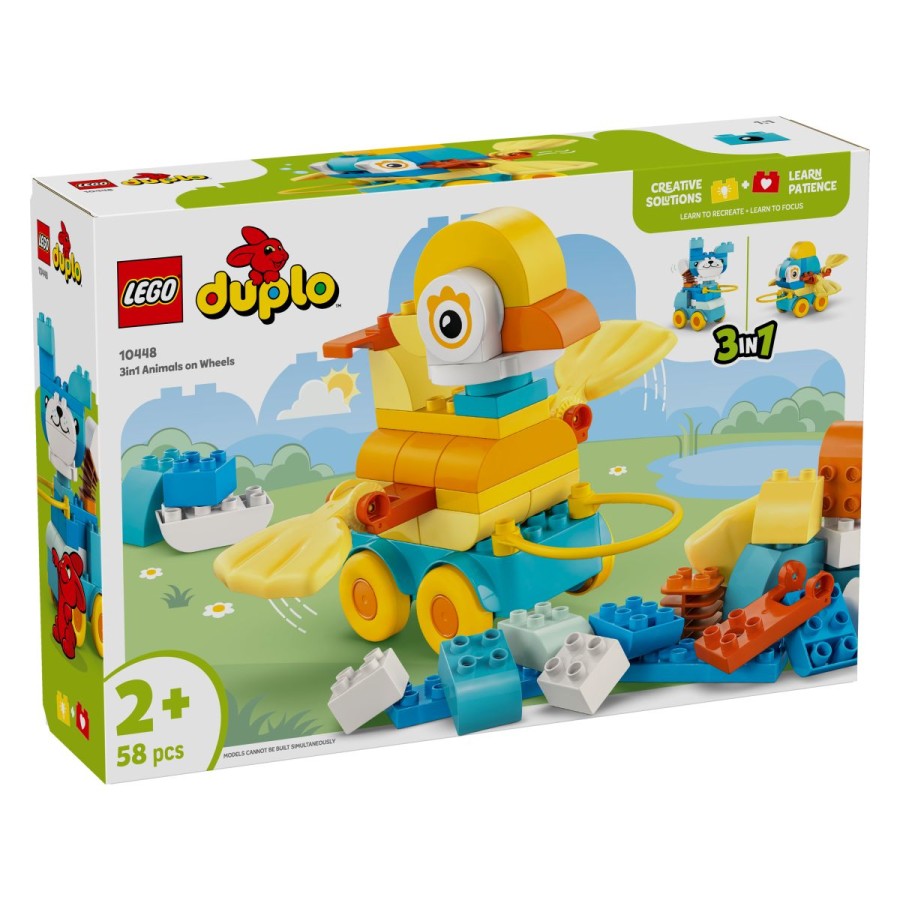 Lego® Duplo® 10448 Živali na kolesih 3v1Zapeljite domišljijo malčkov – naj njihova ustvarjalnost teče z ljubkimi živalmi na kolesih. Predšolski otroci uporabljajo ustvarjalnost