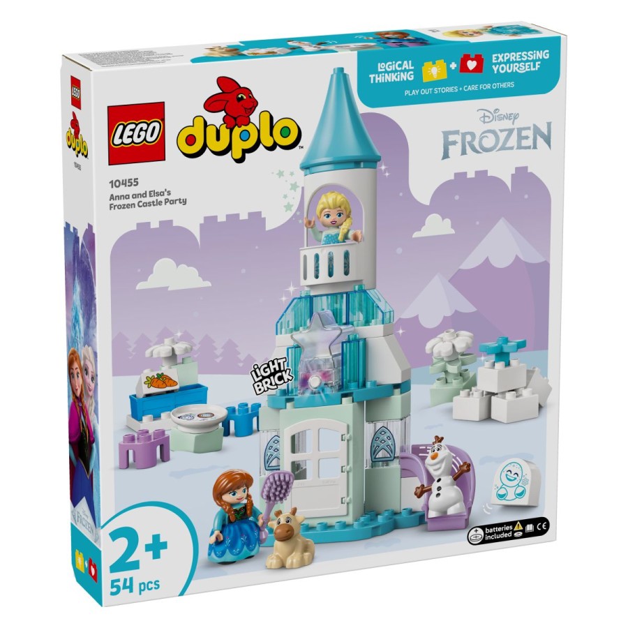 Lego® Duplo® 10455 Anina in Elzina zabava na gradu iz Ledenega kraljestvaMalčki vstopijo v svet čarovnije Ledeno kraljestvo in pomagajo Disneyjevima Elzi in Ani na gradu