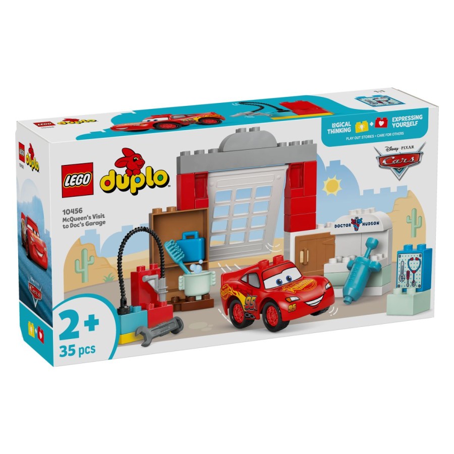 Lego® Duplo® 10456 McQueenov obisk Docove avtomehanične delavniceMajhni ljubitelji Avtomobilov bodo pokazali svoje navdušenje nad priljubljenim dirkalnikom Strelo McQueen s popolnim servisom v Docovi avtomehanični delavnici. Uprizorili bodo zgodbe