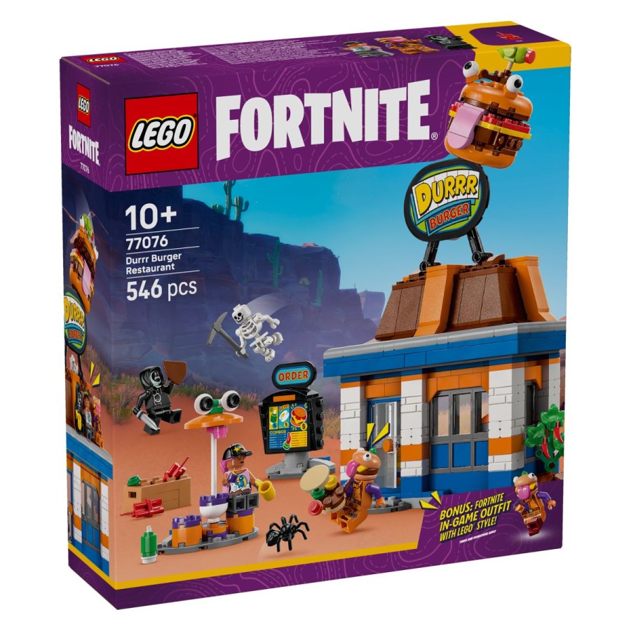 LEGO® Fortnite 77076 Restavracija Durrr BurgerBi si privoščil prigrizek v ikonični restavraciji iz videoigre? Zabavaj se med sestavljanjem LEGO® Fortnite® Restavracija Durrr Burger