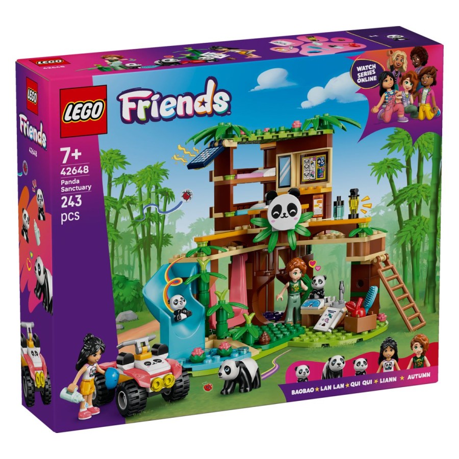 Lego® Friends 42648 Nega živali - zavetišče za pandePripravljeni za čisto preveliko dozo prisrčnosti? Pomagaj Autumn in Liann poskrbeti za mamo pando in njene mladičke v zavetišču za pande. Igrive živali se rade spuščajo po toboganu v vodo