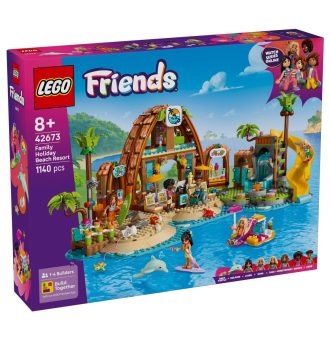 Lego&reg; Friends 42673 Letovišče za družinske počitniceV letovišču s plažo ustvari najlepše spomine s svojo najljubšo druščino. Sestavi zabavno letovišče