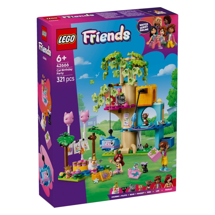 Lego® Friends 42666 Mačja rojstnodnevna zabava in hiša na drevesuMaček Churro praznuje rojstni dan in vabljen si