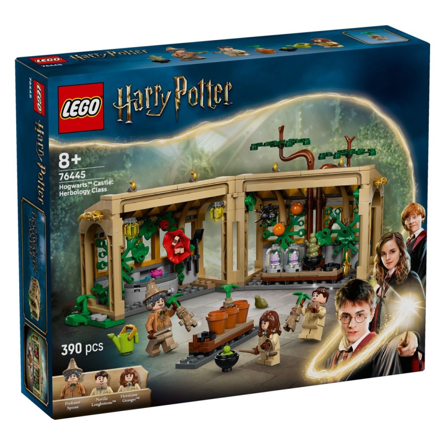 Lego® Harry Potter™ 76445 Grad Bradavičarka: RastlinoslovjePri pouku Rastlinoslovja poskrbi za čarobne rastline z Nevillom Veleritom in Hermiono Granger™! Pri pouku v rastlinjaku se pridruži profesorici Ochrowt. Uporabi zalivalko in škarje za nego pipače strupenjače