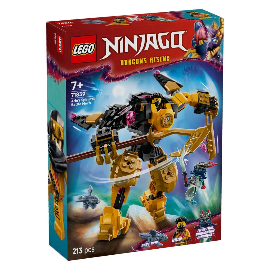 Lego® Ninjago® 71839 Arinov bojni robotski oklep za SpinjitzuFigura Arinov bojni robotski oklep za Spinjitzu ima nastavljive roke in noge