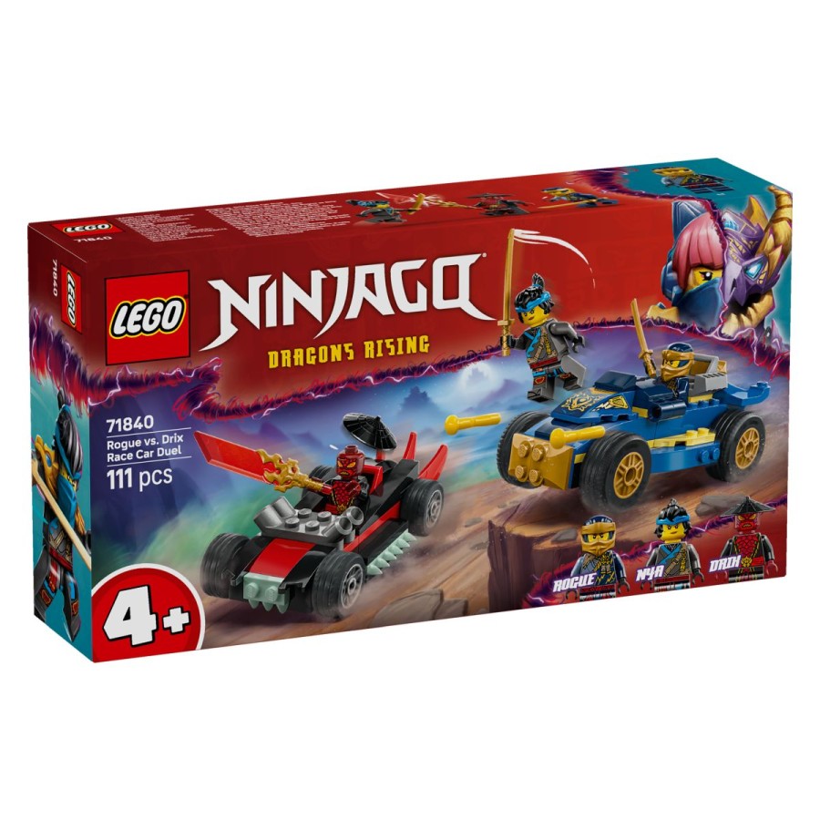 Lego® Ninjago® 71840 Avtomobilska dirka Rogue proti DrixuSodeluj z najljubšim ninja junakom v lovu na zlobnega Drixa. Sedi za volan močnega ninja avtomobila