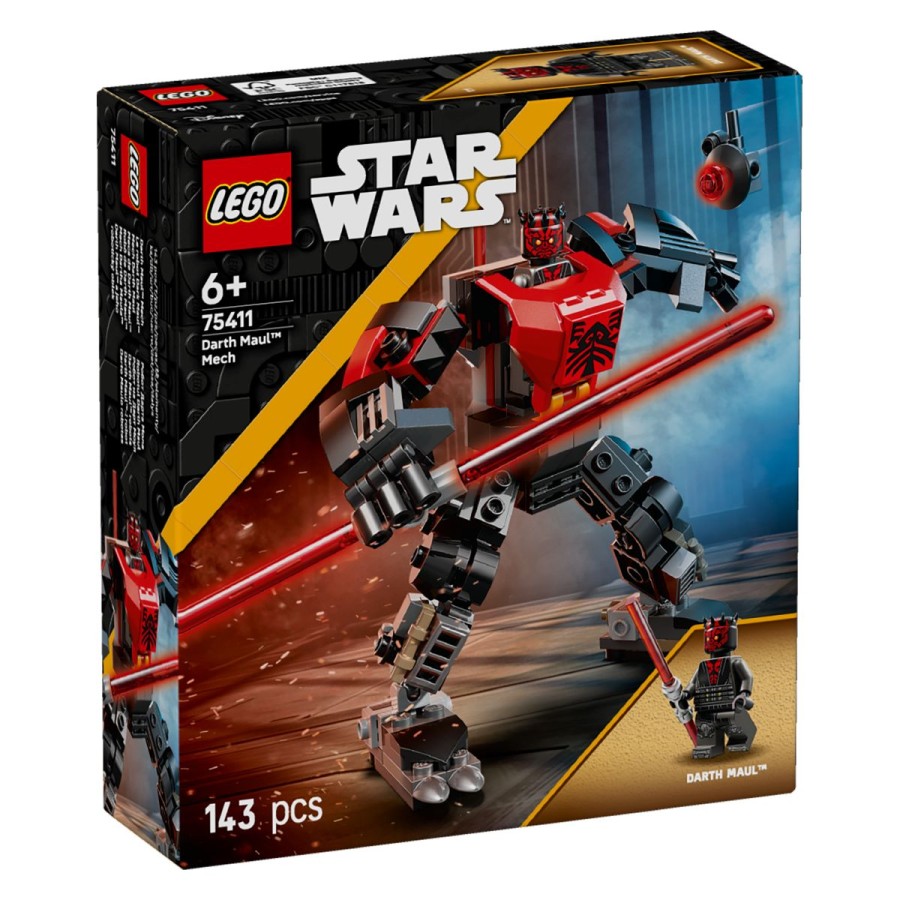 Lego® Star Wars™ 75411 Robotski oklep Darth Maul™Sprosti temno plat sile z robotskim oklepom Dartha Maula! Dvostranski svetlobni meč pritrdi na hrbet robotskega oklepa. Odpri pilotsko kabino in vanjo postavi sithovskega lorda. Prilagodi roke in noge robotskega oklepa v mogočne bojne poze. Sprosti sondirnega droida