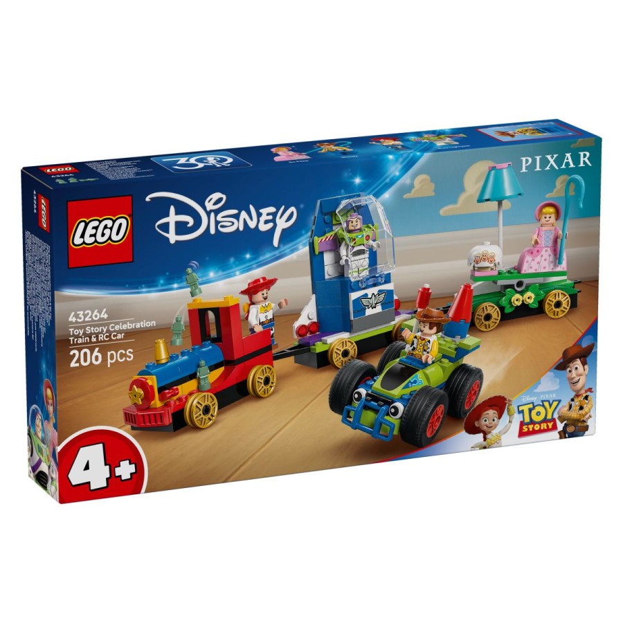 Lego®Disney Pixar 43264 Praznovanje Sveta igrač - Vlak in avtomobilčekPraznuj 30. obletnico risanega filma Disney in Pixar Svet igrač z zabavno vožnjo z vlakom! Pridruži se Disneyjevim in Pixarjevim likom Jelko