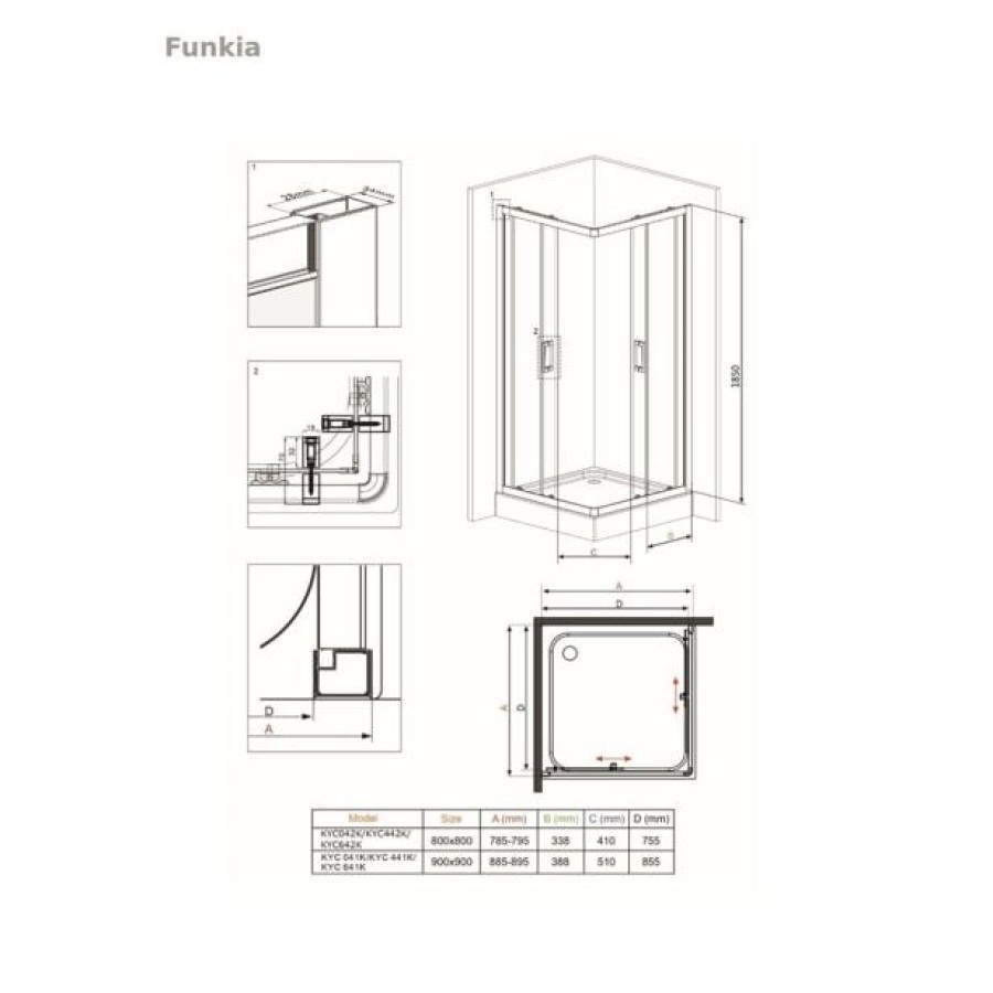 KOTNA KABINA ZA PRHANJE DEANTE FUNKIA KYC 041K 90 CM - slika 4