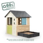 Smoby hiška Square playhouse 174 x 110 x 127 cmKompaktna in stabilna hiška s peskovnikom/vrtičkom je idealna za popestritev vrta.Zunanjost popestrijo vzorci metuljev