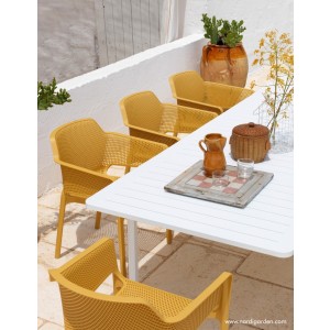 Vrtna garnitura ALLORO 140+ 6X stol NET. Moderna raztegljiva vrtna garnitura proizvajalca NARDI. Garnituro sestavlja raztegljiva miza ALLORO 140 ter 6 stolov