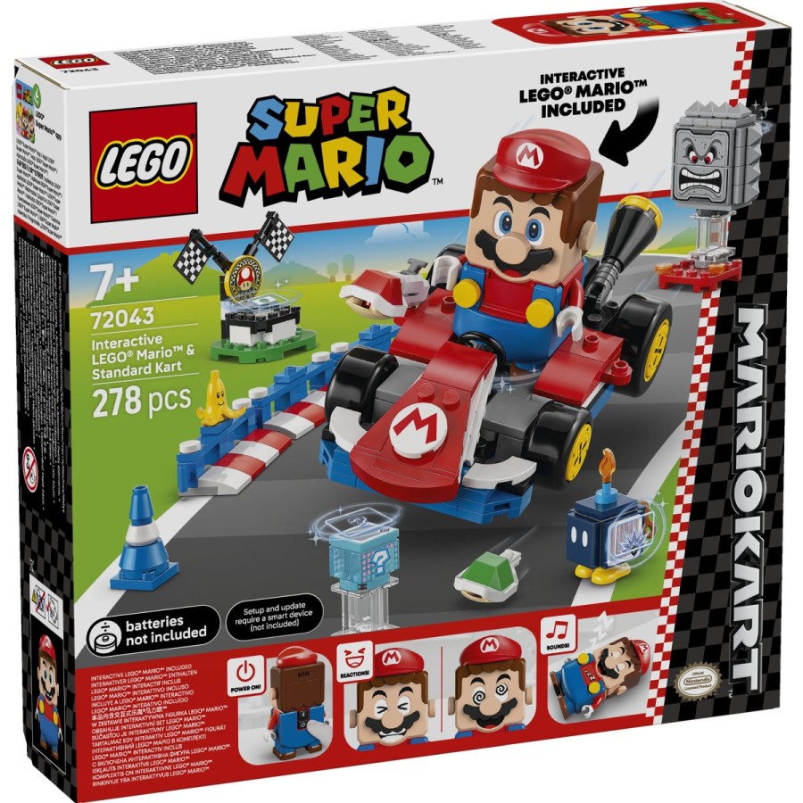Pripravi se na dirko z likom LEGO® Mario™! Ustvari svojo edinstveno dirkalno stezo s povezovalnimi pregradami in prometnimi stožci. Vožnja
