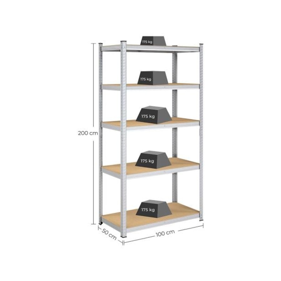 REGAL SONGMICS 200X100X50 CM 5P/175KG GLR050E01 BEŽ-SREBRN - slika 4