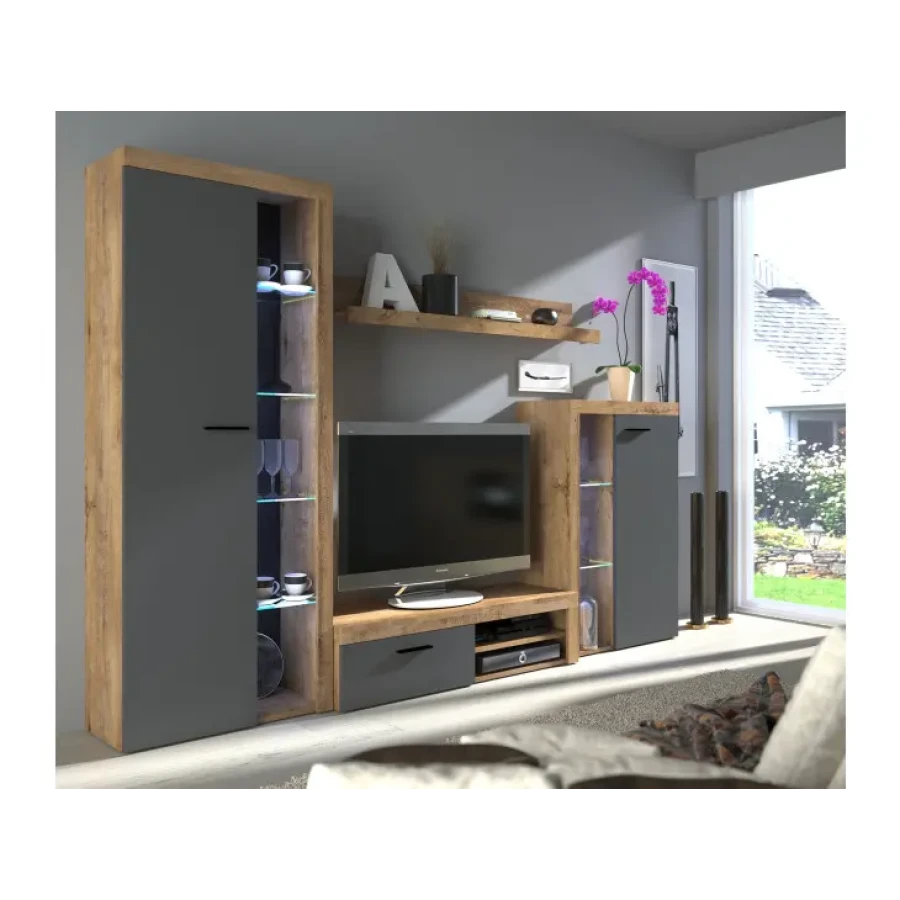 Dnevni regal RUBA 4 je moderno oblikovan in elegantnega videza. Dnevni regal je izdelan v EU. Barva: - hrast / grafit siva Dimenzije TV regala: - Širina: 120