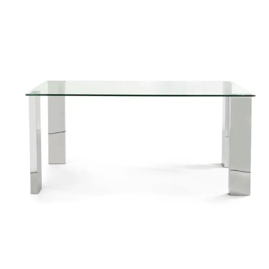 Jedilna miza ARLEY 160X90 je elegantna jedilna miza, ki popestri vsak prostor. Narejena je iz 12mm debelega kaljenega stekla in kovinskimi nogami. Dimenzije: