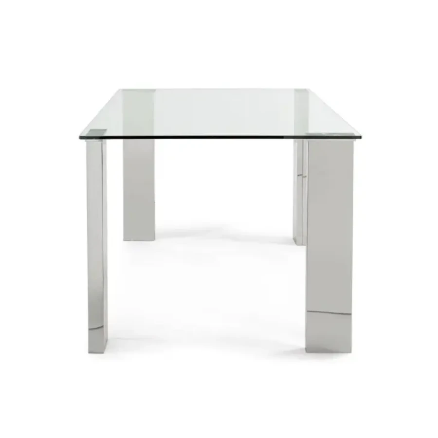 Jedilna miza ARLEY 160X90 je elegantna jedilna miza, ki popestri vsak prostor. Narejena je iz 12mm debelega kaljenega stekla in kovinskimi nogami. Dimenzije: