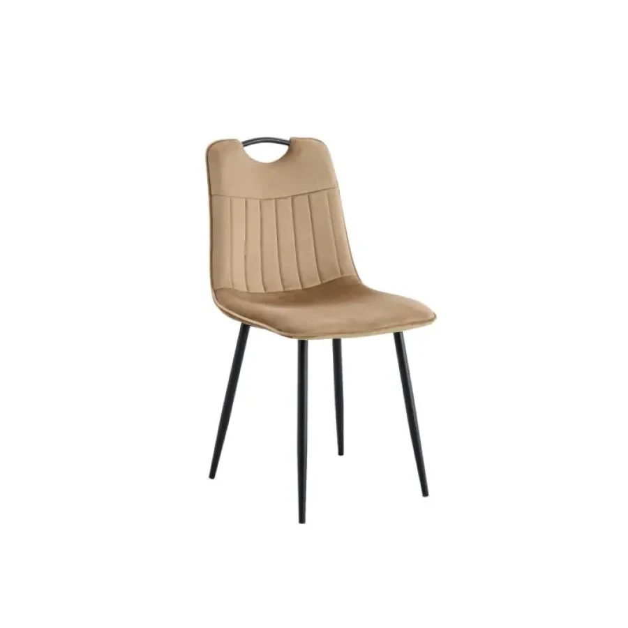Jedilni stol VALERIO velvet beige je odlična rešitev za kombiniranje v minimalističen ali industrijski stil prostora. Kombinacija rjavega prešitega blaga s