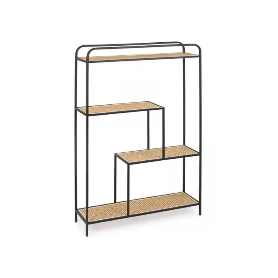Knjižna omara ELYOT 4P ima kovinsko ogrodje in ratan kombinacijo. Samo za interno uporabo. Material: - Kovina - Ratan Barva: - Črna Dimenzije: širina: