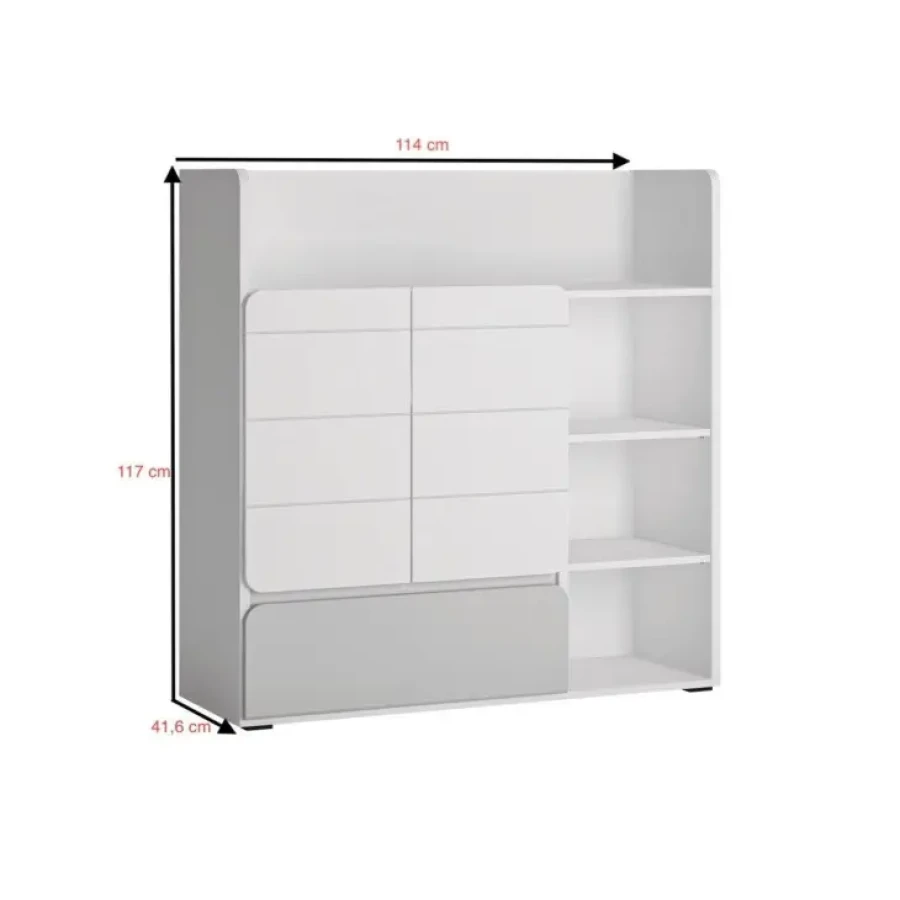 Komoda ALBA, je eleganten kos pohištva, ki popestri vaš prostor. Njen poseben dizajn vas bo navdušil, saj prinese vašemu prostoru eleganco in prefinjenost.