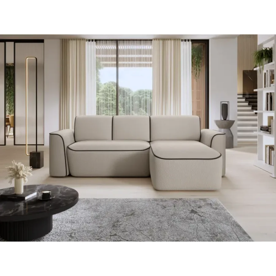 Kotna sedežna garnitura UMANA 2, je mešanica moderne elegance in neprekosljivega udobja, popolna za vašo dnevno sobo. Skrbno je bila zasnovana tako, da