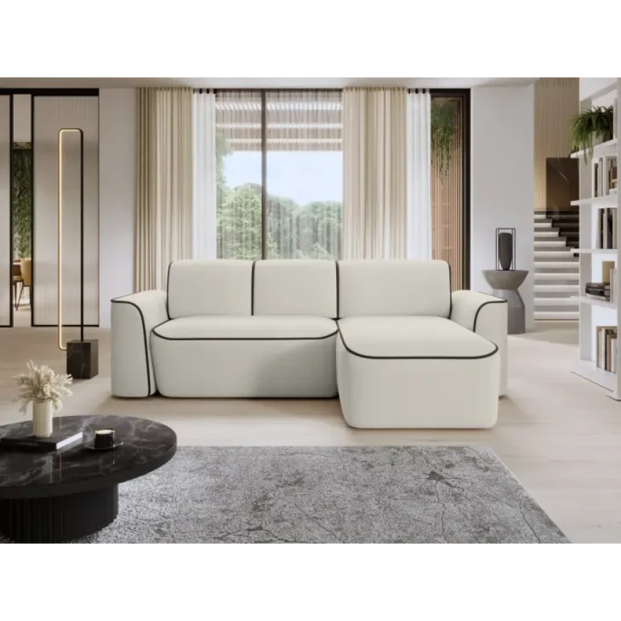 Kotna sedežna garnitura UMANA, je mešanica moderne elegance in neprekosljivega udobja, popolna za vašo dnevno sobo. Skrbno je bila zasnovana tako, da