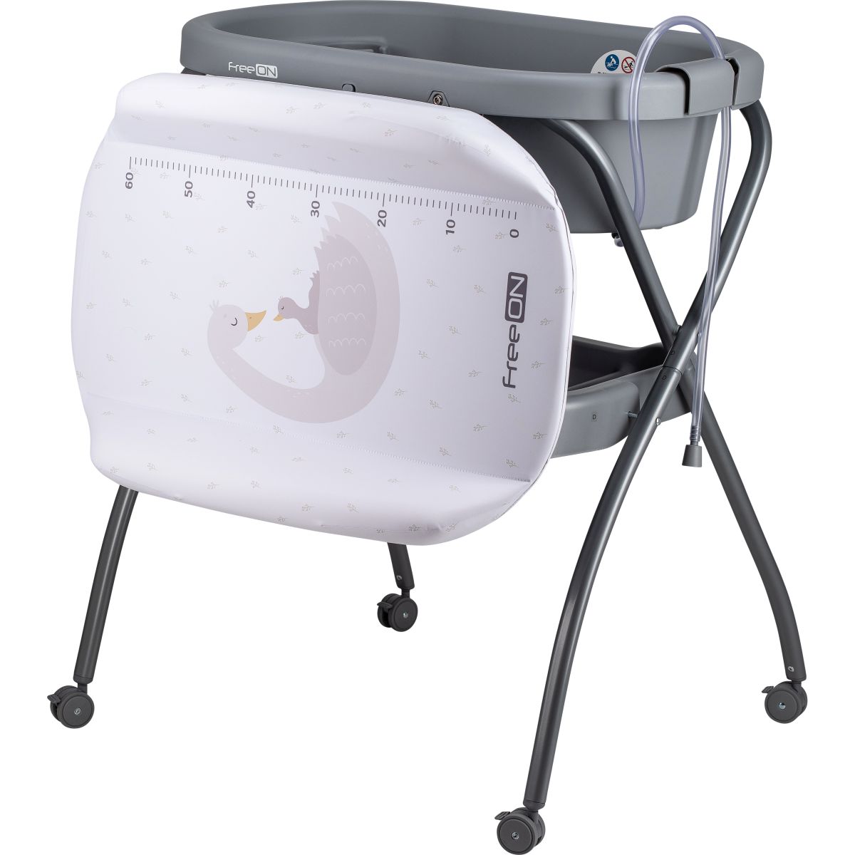 FreeON Stojalo z banjico in s previjalno podlogo Swan grey Otroška prevajalna miza z banjico Swan