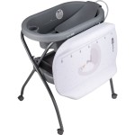 Večerno kopanje vašega dojenčka bo z novo banjico brez odvečnega stresa. Otroška previjalna miza z banjico Swan je na kovinskem stojalu. Miza sestoji iz odlagalne poličke ter kolesi za lažje premikanje po prostoru.