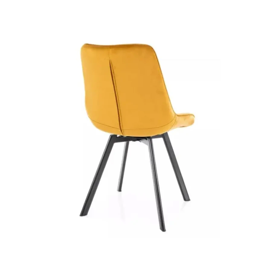 Vrtljivi stol MOLI bo poživel vsako jedilnico. Dobiti ga je možno v več barvah velvet tkanine. Tanke noge iz kovine v črni mat barvi dodajo pridih