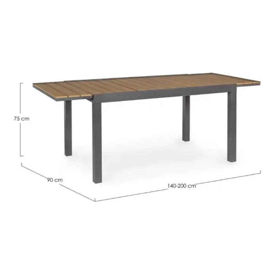 Vrtna miza ELIAS 140-200X90 SJ61 antracit ima aluminjast okvir. Ima možnost podaljšanja. Dimenzije: širina: 140/200cm globina: 90cm višina: 75cm
