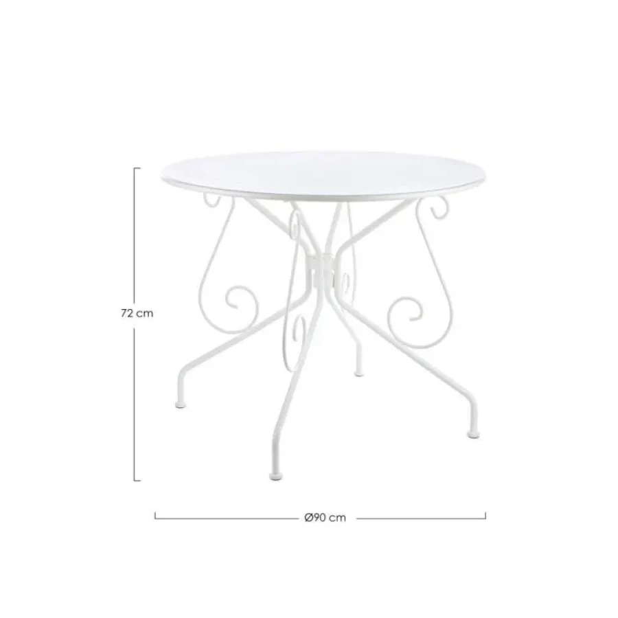 Vrtna mizica ETIENNE D90 bela je narejena iz jekla z mat zaključkom. Material: - Jeklo Barva: - Bela Dimenzije: širina: Ø90cm višina: 72hcm višina: 72cm