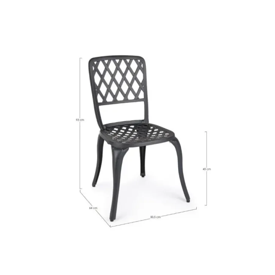 Vrtni stol FAENZA antracit je narejen iz aluminija. Je preprost a hkrati eleganten vrtni stol, ki je odličen kos pohištva za vašo okolico. Dimenzije: