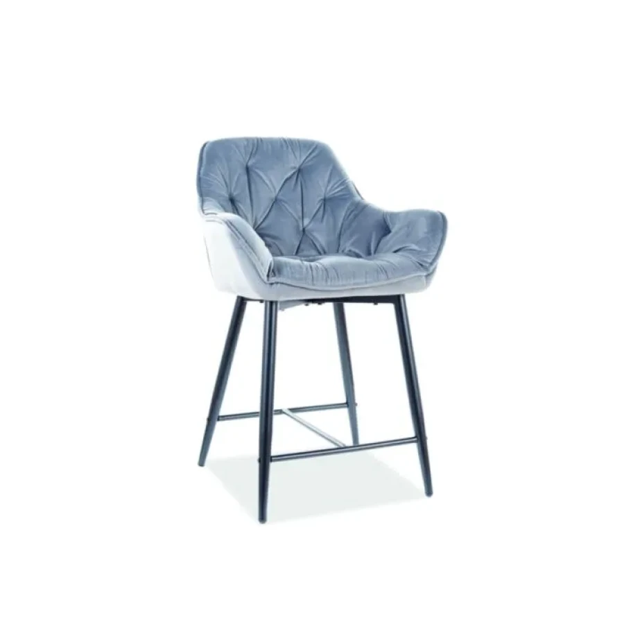 Barski stol ČILI 2 . . Moderni barski stol ČILI 2 je udoben, eleganten in vpadljiv. Noge stola so iz kovine in v črni mat barvi. Barve oblazinjenja: - siva