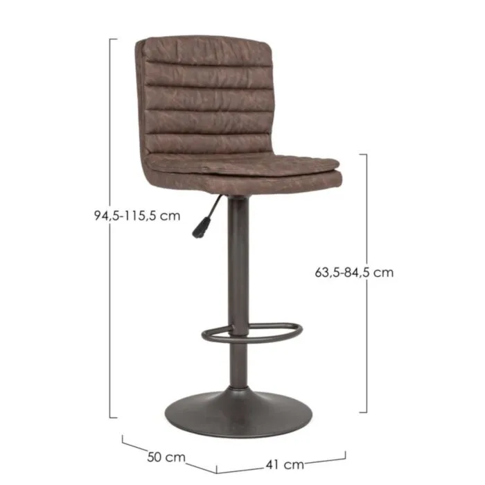 Barski stol CONNOR VINTAGE rjava . Barski stol CONNOR VINTAGE rjava ima okvir iz kovine, sedalni del je iz poliuretanske pene ki ima čez umetno usnje.