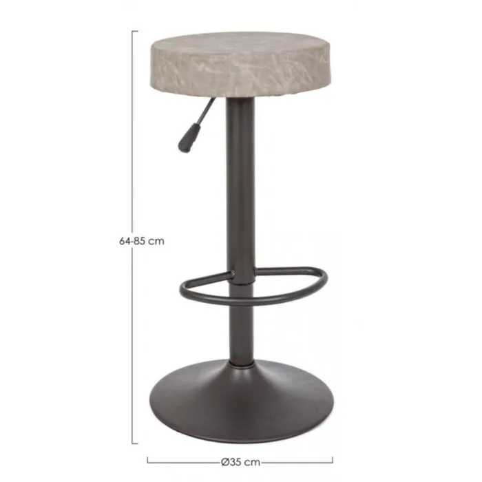 Barski stol PIPER VINTAGE svetlo siv . Barski stol PIPER VINTAGE svetlo siva ima kovinsko strukturo, sedalni del je iz poliuretanske pene in oblečena v umetno